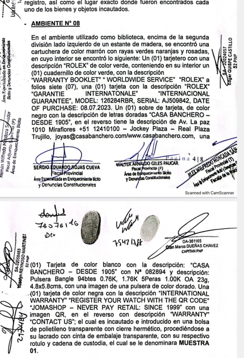 Hallan tarjeta y documentación de Rolex en allanamiento a casa de  presidenta Dina Boluarte
